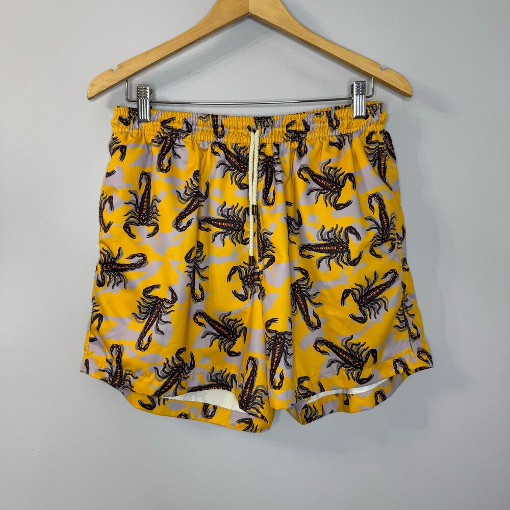 Azulu Yellow Scorpions Print Men's Swim Trunk 6" Beach Coastal Vacation Sz L